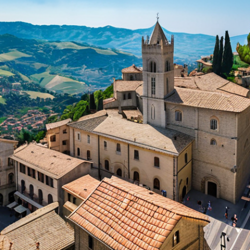 Home 7 ** A scenic view of San Marino's historic city center, showcasing its ancient buildings and architecture, with a focus on attracting tourists interested in history and heritage.
**