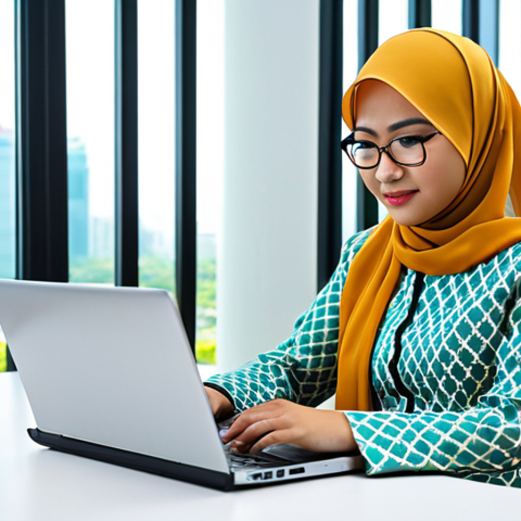 산마리노와 EU 관계 - **

"A professional Malaysian businesswoman in a modest baju kurung, working on a laptop at a desk i...