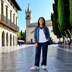 산마리노에서 액티비티 즐기기 - **

A professional female tourist, fully clothed in modest travel attire (long pants, comfortable wa...