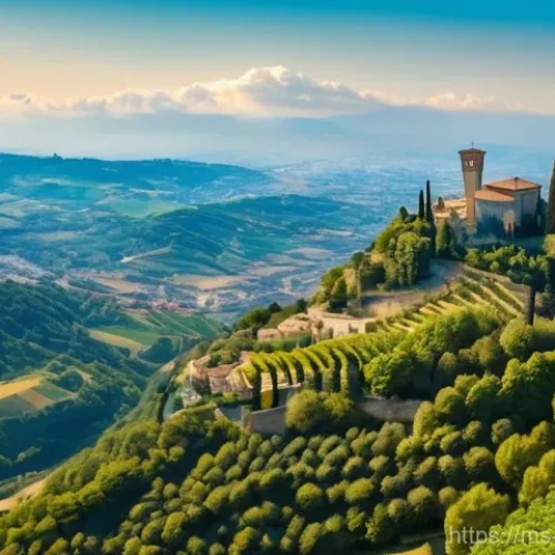 산마리노에서의 이탈리아어 사용 - **Prompt 1: Ancient Republic's Majestic View**
    "A breathtaking panoramic view of the Republic of...