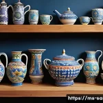 산마리노에서 유명한 기념품 - San Marino Artisan Ceramics Display**
"A highly detailed, realistic image of a vibrant display of tr...