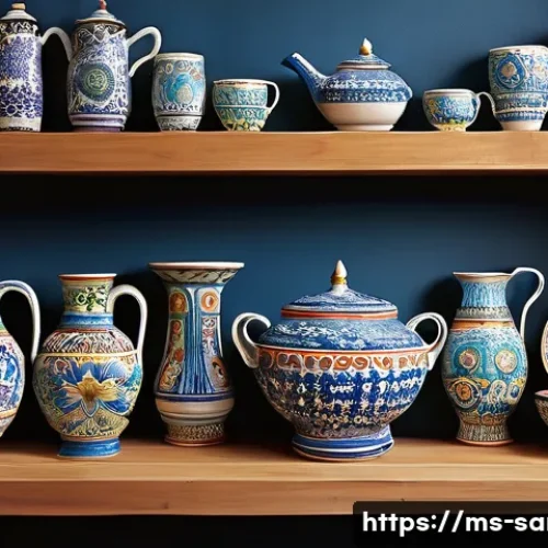 산마리노에서 유명한 기념품 - San Marino Artisan Ceramics Display**
"A highly detailed, realistic image of a vibrant display of tr...