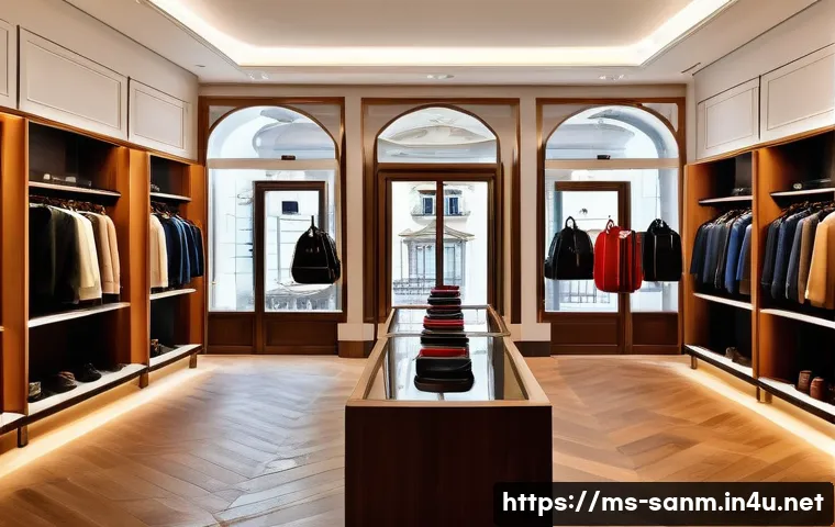 산마리노에서의 쇼핑 정보 - A luxurious boutique interior in the heart of San Marino’s city center, featuring elegant displays o...