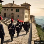 산마리노 나폴레옹 관계 - A detailed historical map scene of San Marino during the French Revolution era, showing the small re...